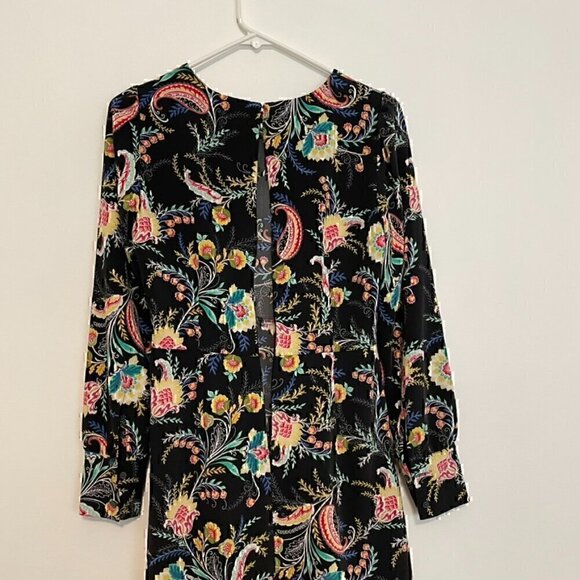 ANN TAYLOR LOFT Floral Flare Dress Black Multi Boho Long Sleeve Fit Flare Dress - Picture 13 of 14